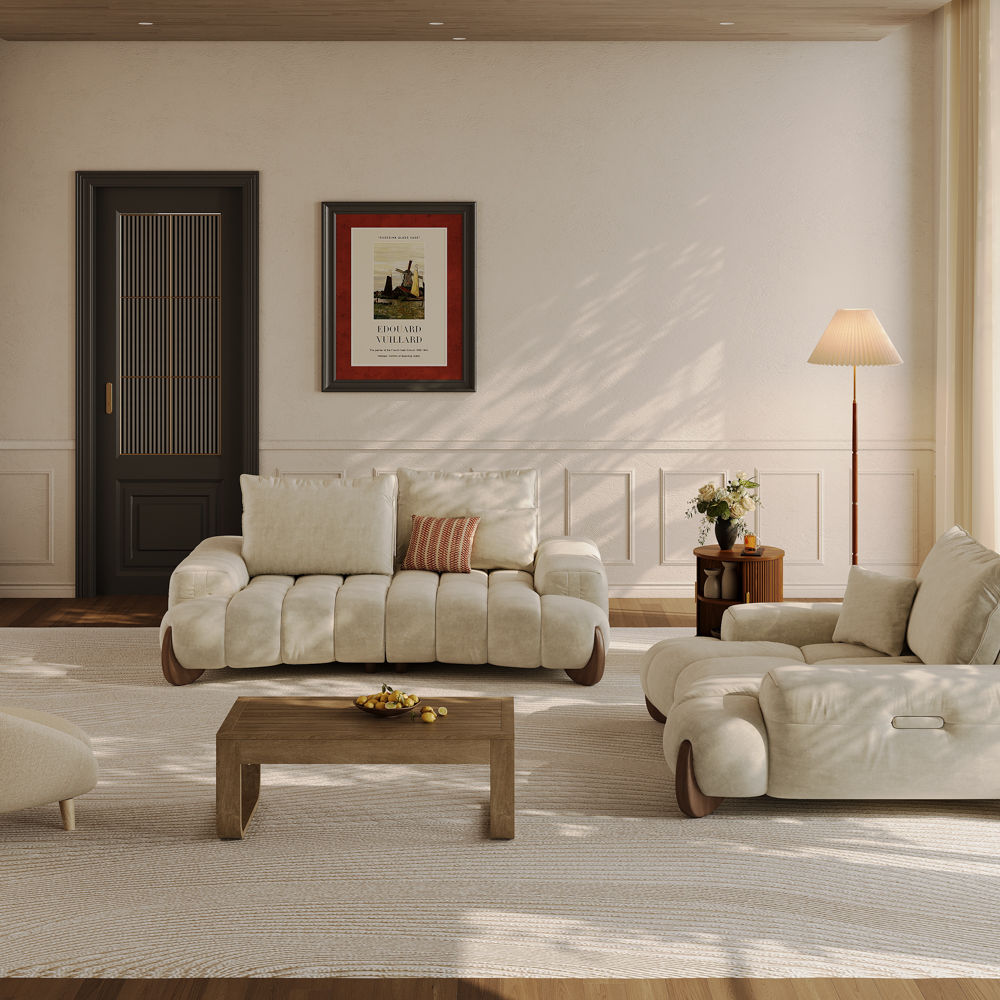 Pet Friendly Beige Fabric Sofa Set