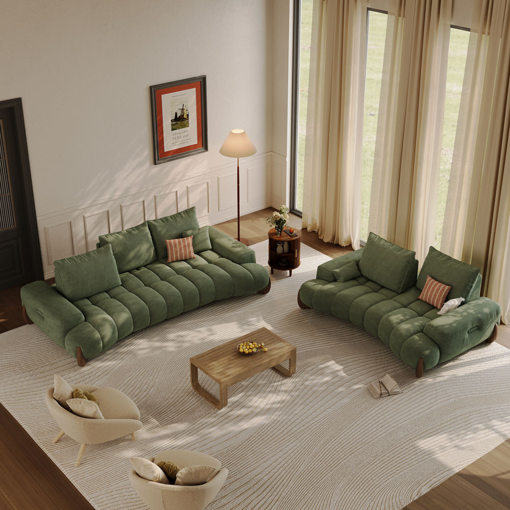 Fabric Green Fabric Sofa Set