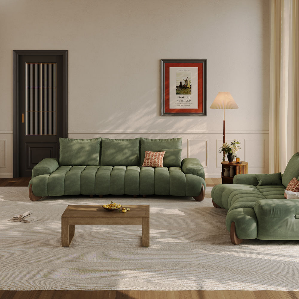 Fabric Green Fabric Sofa Set