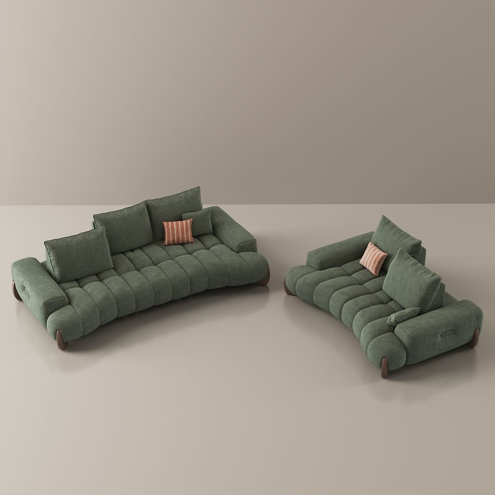 Deep Seat Green Fabric Sofa Set