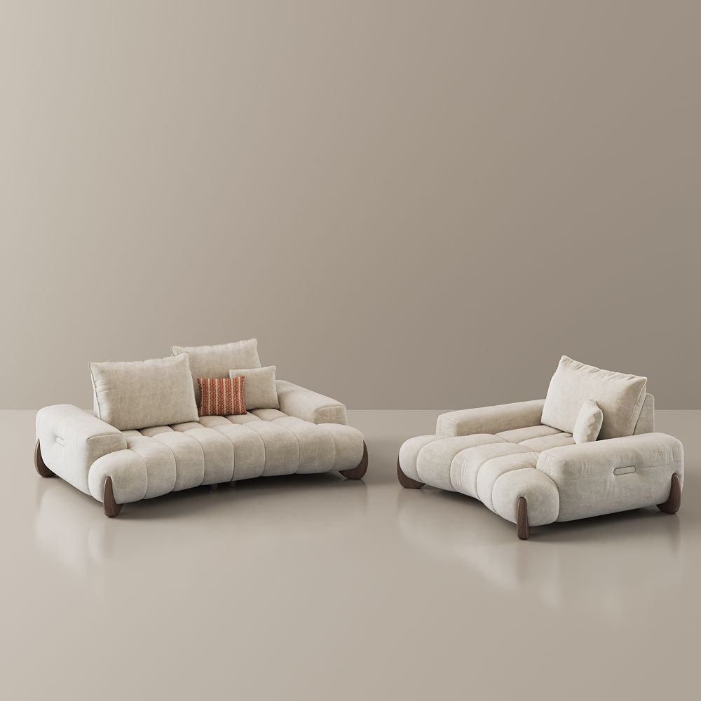 Sleeper Beige Fabric Sofa Set