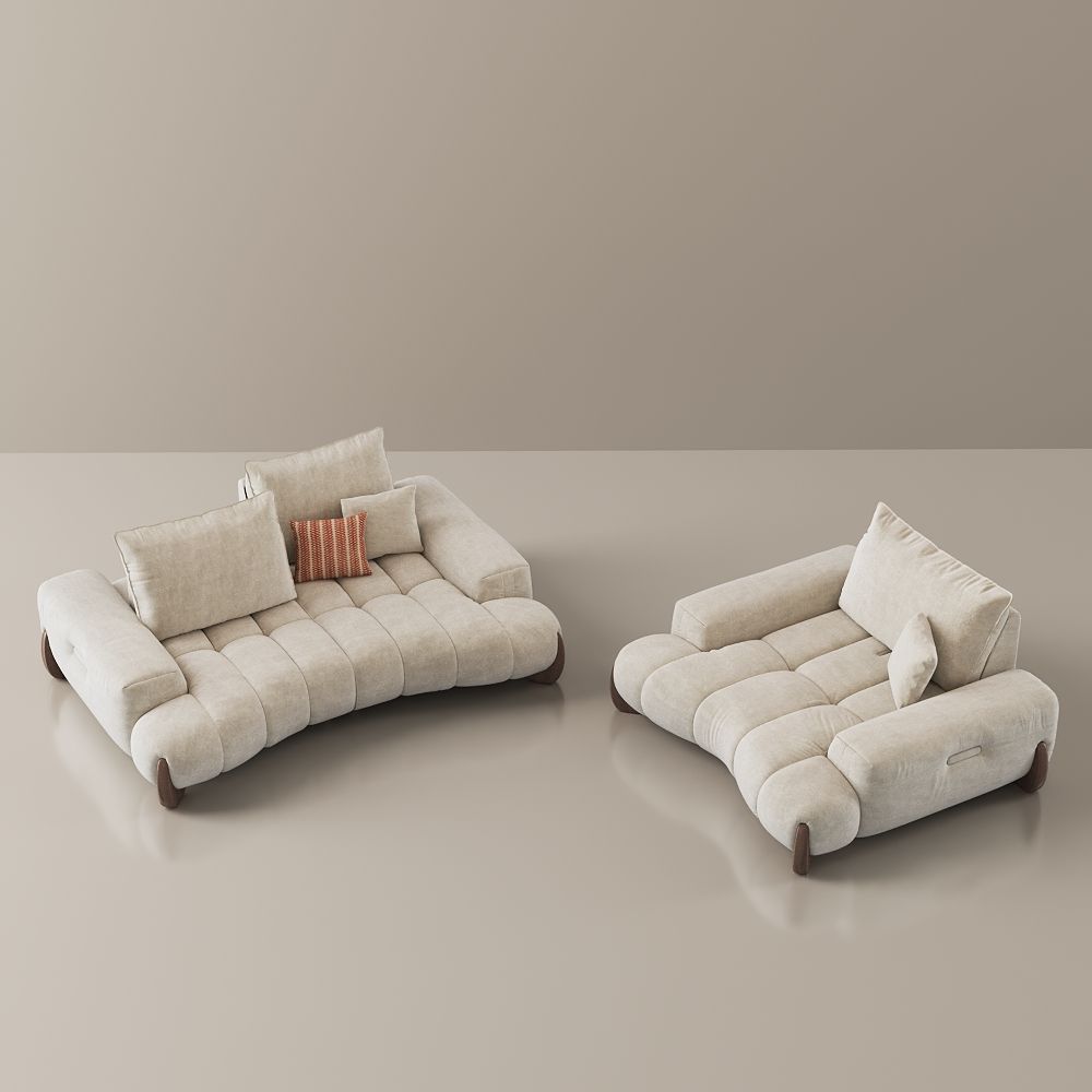 Sleeper Beige Fabric Sofa Set