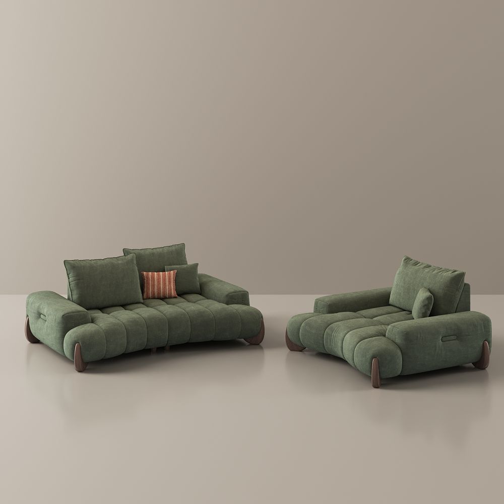 Partly Assemble Green Fabric Sofa Set