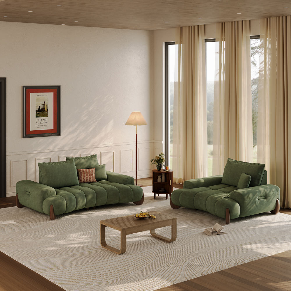 3 Seaters Green Fabric Sofa Set
