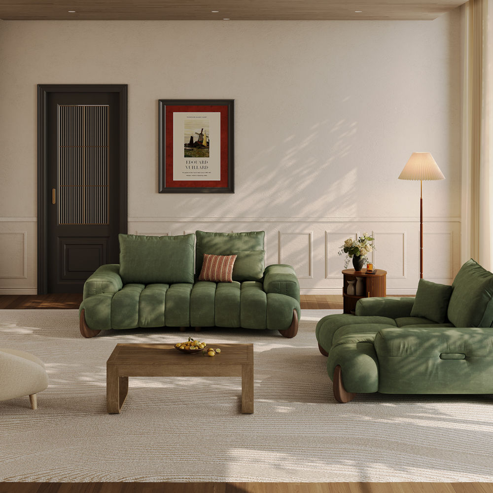 Adjustable Green Fabric Sofa Set