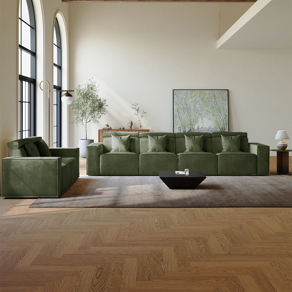 Sofas & Loveseats Dark Green Fabric Sofa Set