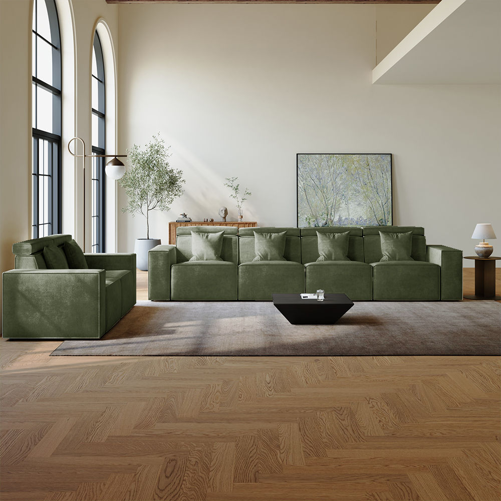 Modular Sofas Dark Green Fabric Sofa Set