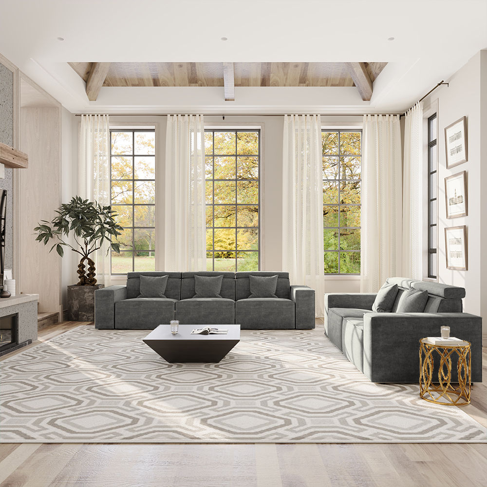 Recliner Dark Gray Fabric Sofa Set