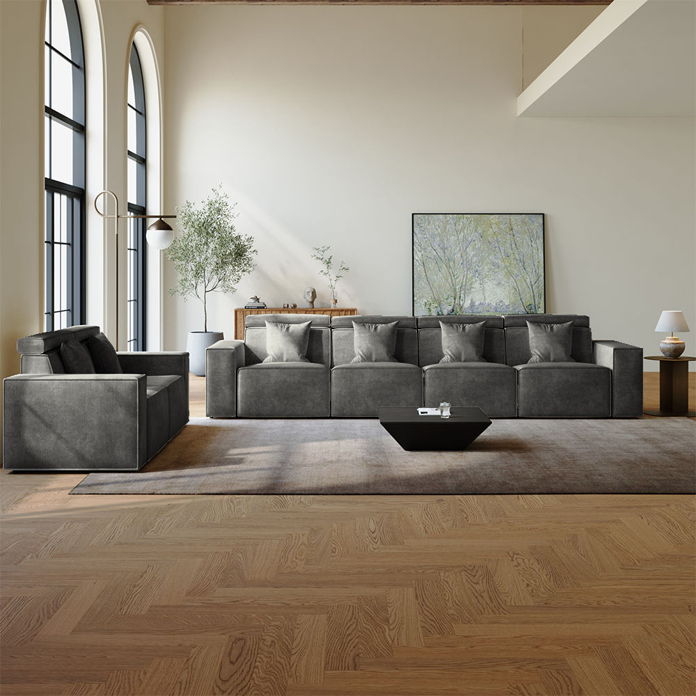 Modern Dark Gray Fabric Sofa Set