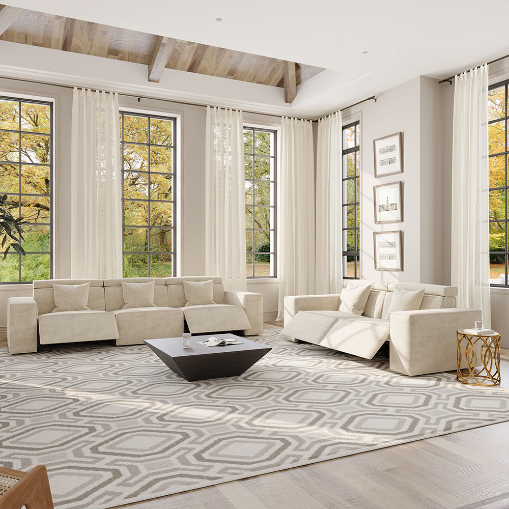 Comfortable Beige Fabric Sofa Set