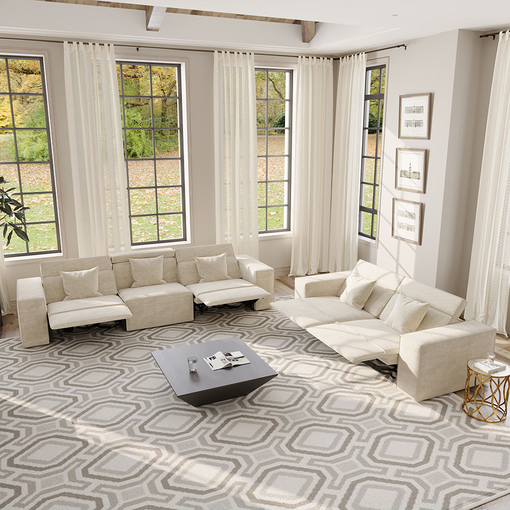 Relaxed Beige Fabric Sofa Set
