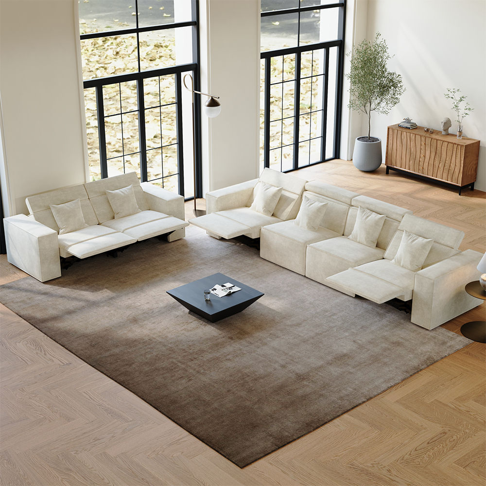 Oversized Beige Fabric Sofa Set