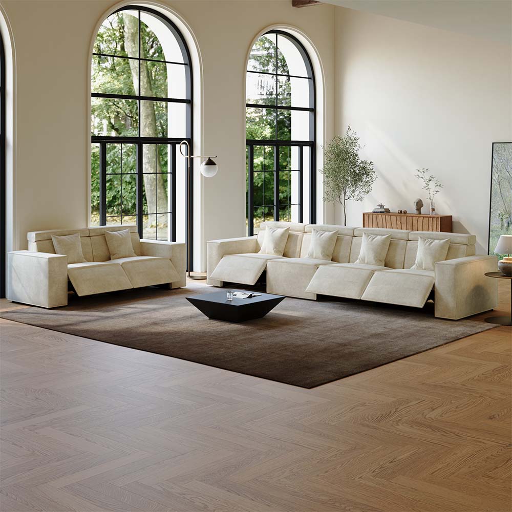 Upright Beige Fabric Sofa Set