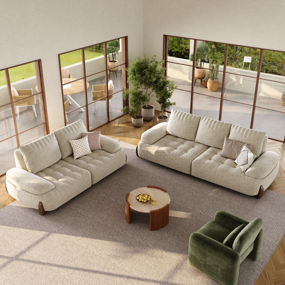 2-3 Seater Beige Fabric Sofa Set