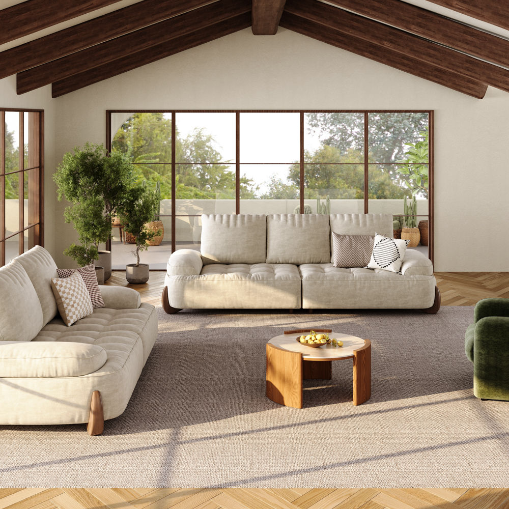 Partial Assembly Required Beige Fabric Sofa Set
