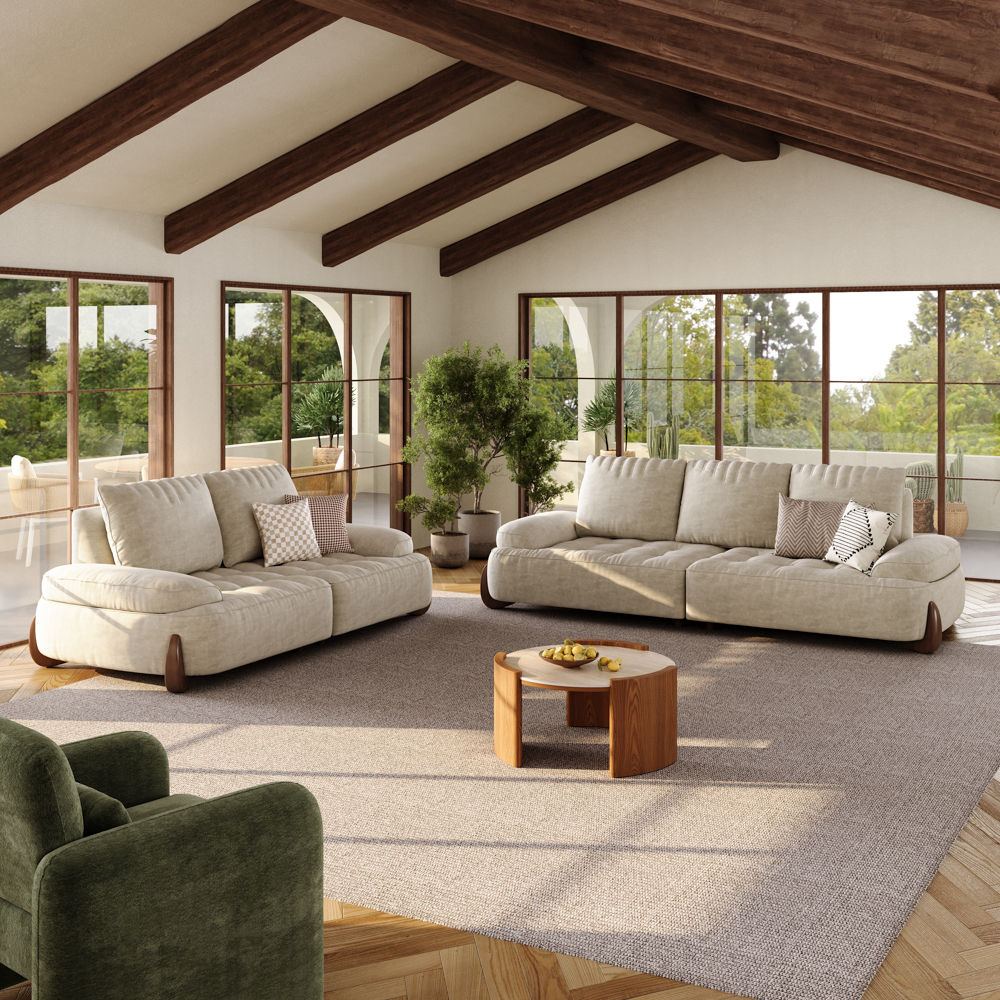 Living Room Beige Fabric Sofa Set