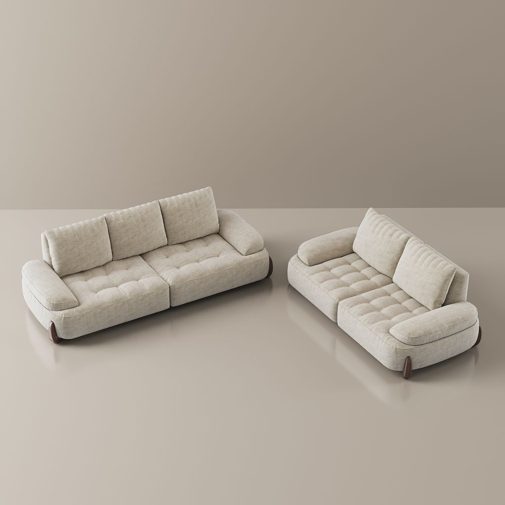 Medium Beige Fabric Sofa Set