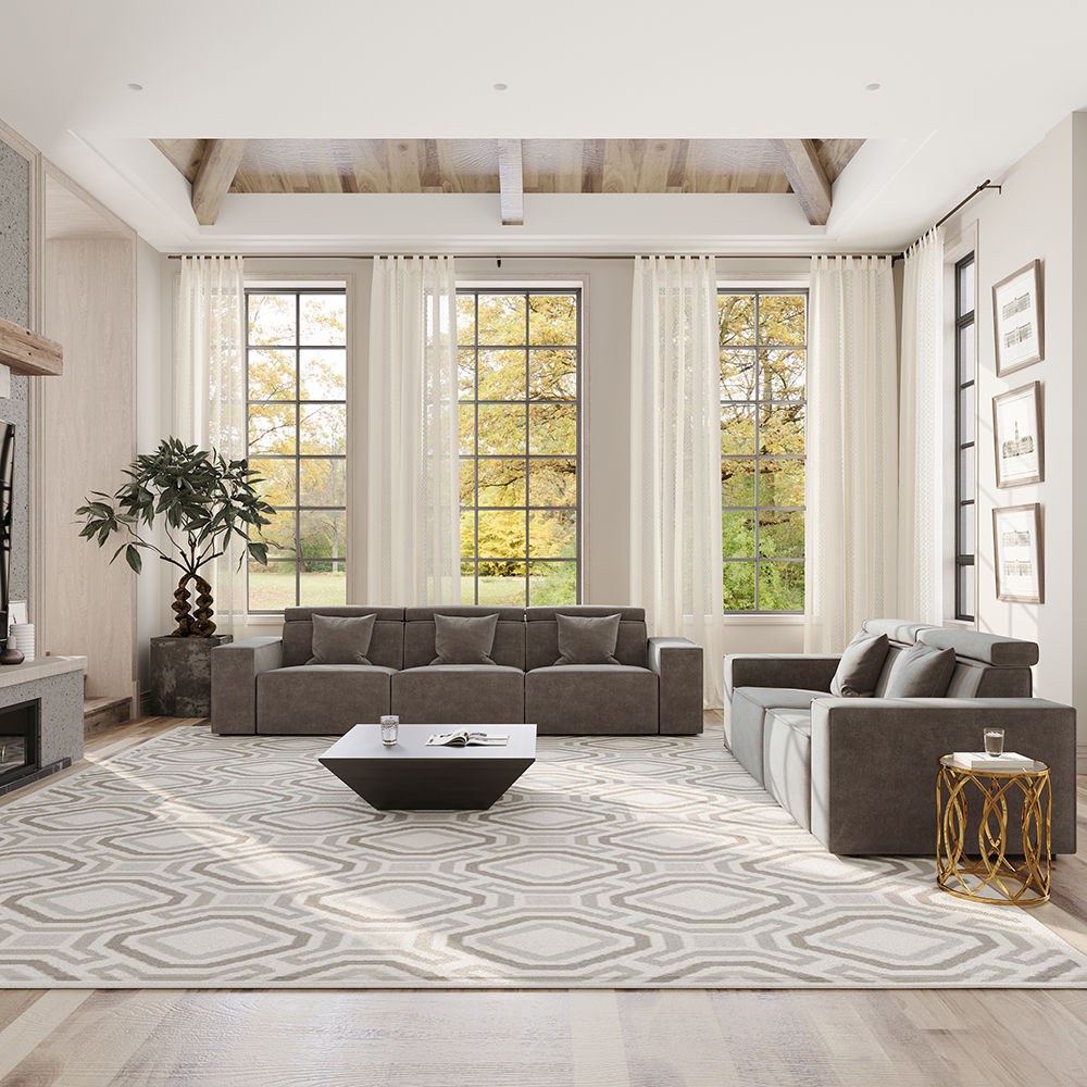 Comfortable Khaki Fabric Sofa Set