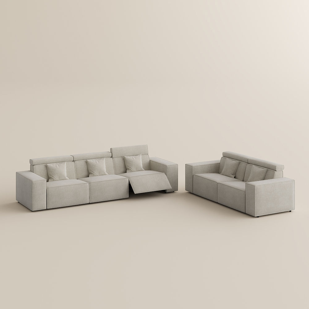 Recliner Beige Fabric Sofa Set