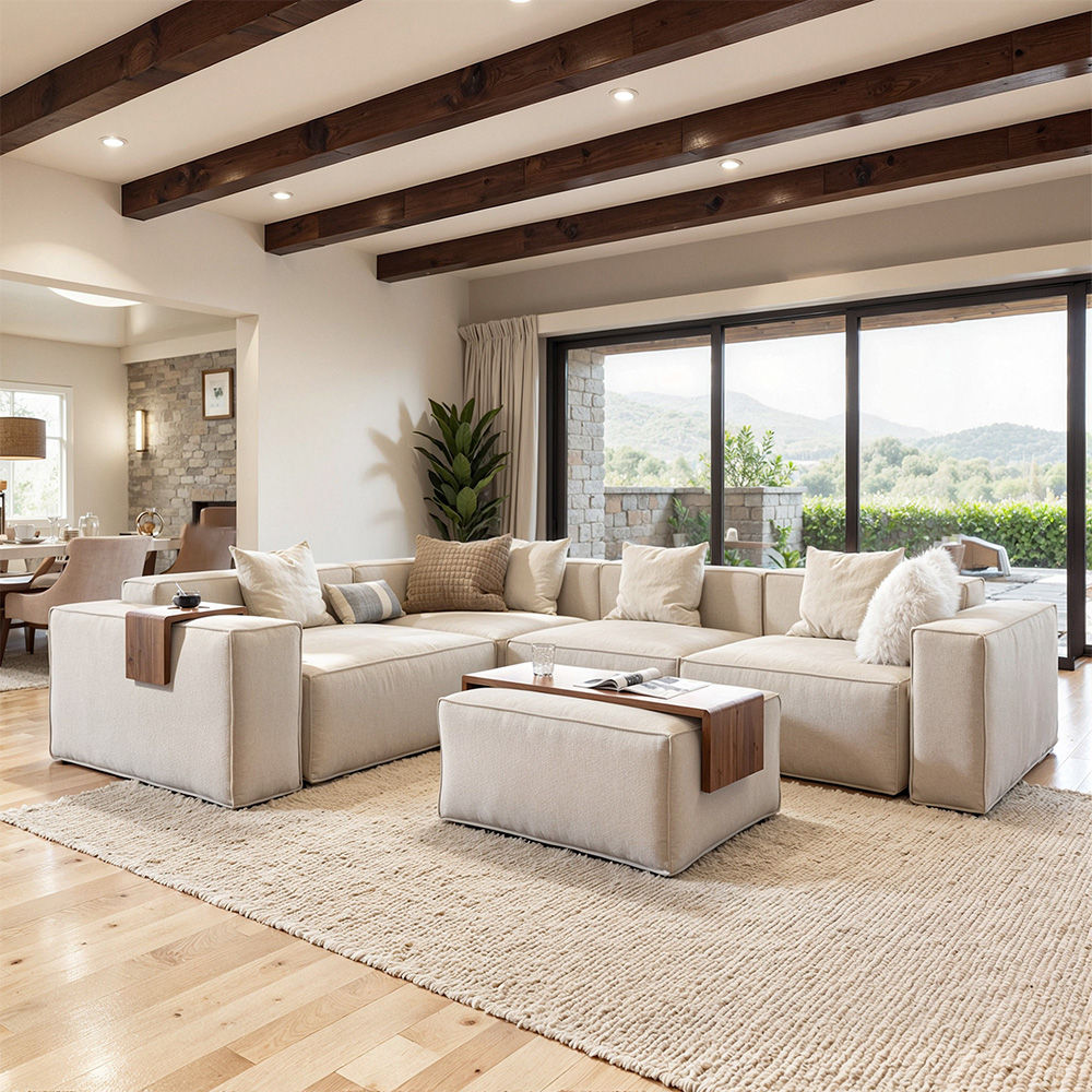 Comfortable Beige Pet-Friendly Fabric Sofa Set