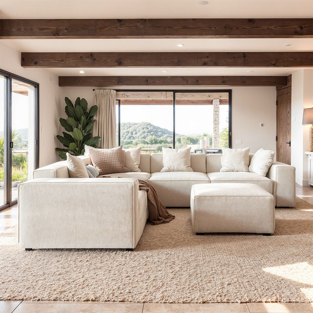Living Room Beige Pet-Friendly Fabric Sofa Set