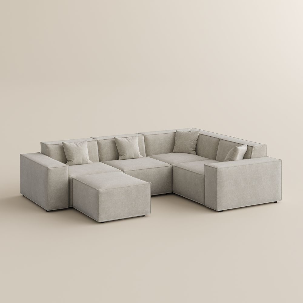 Modern Beige Pet-Friendly Fabric Sofa Set