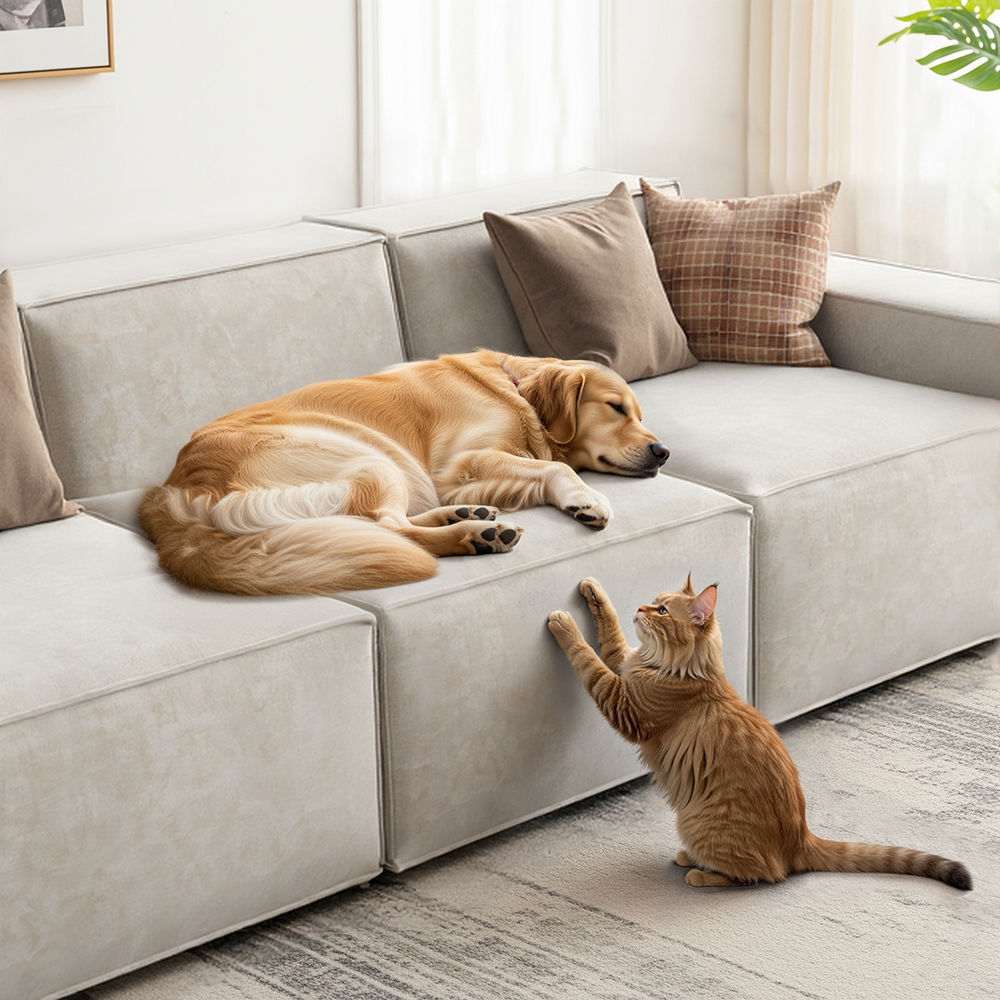 Large Beige Fabric Sofa Set