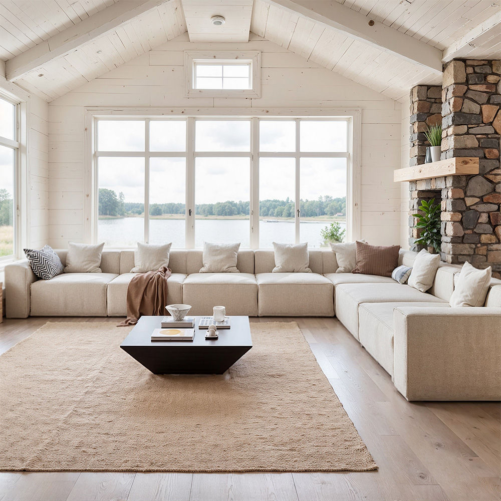 Fully Assembled Beige Fabric Sofa Set