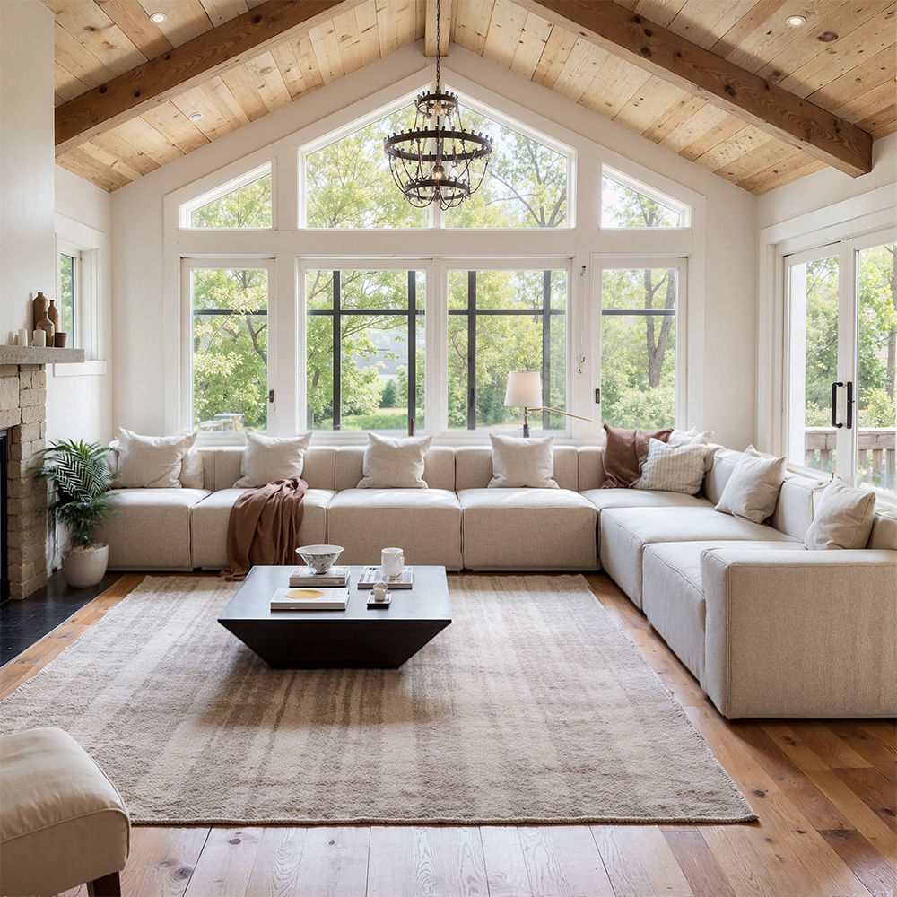Washable Beige Fabric Sofa Set
