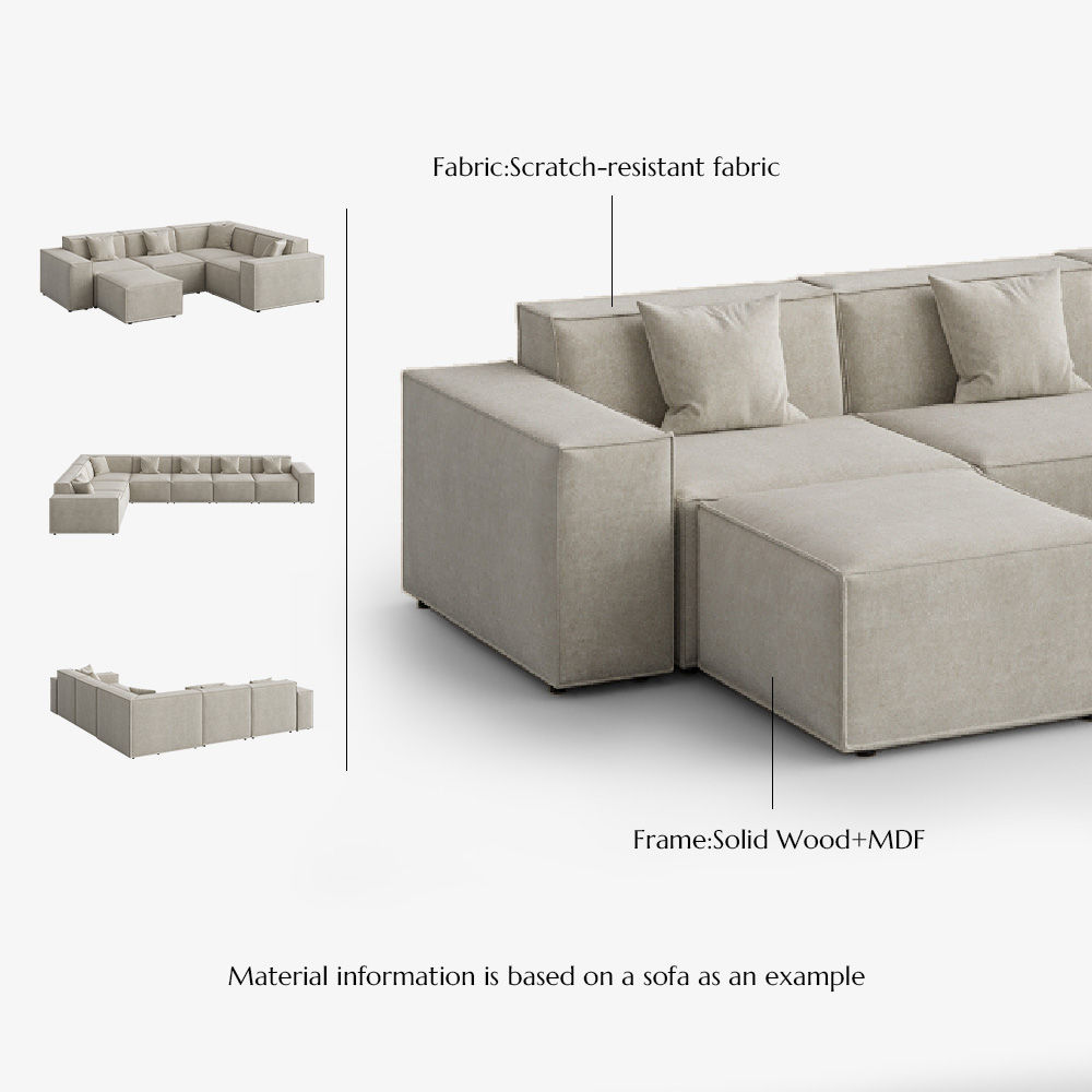 Living Room Beige Fabric Sofa Set