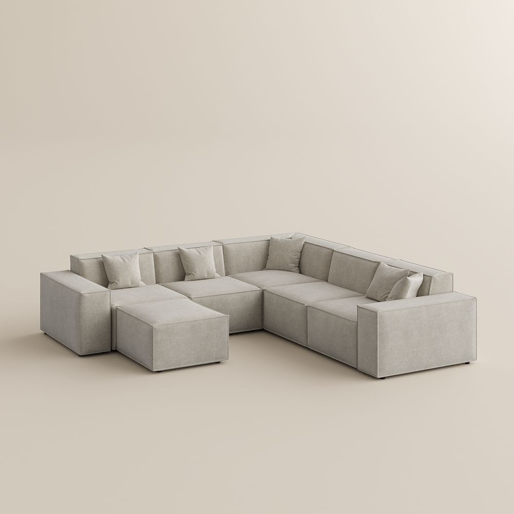 Medium Beige Fabric Sofa Set
