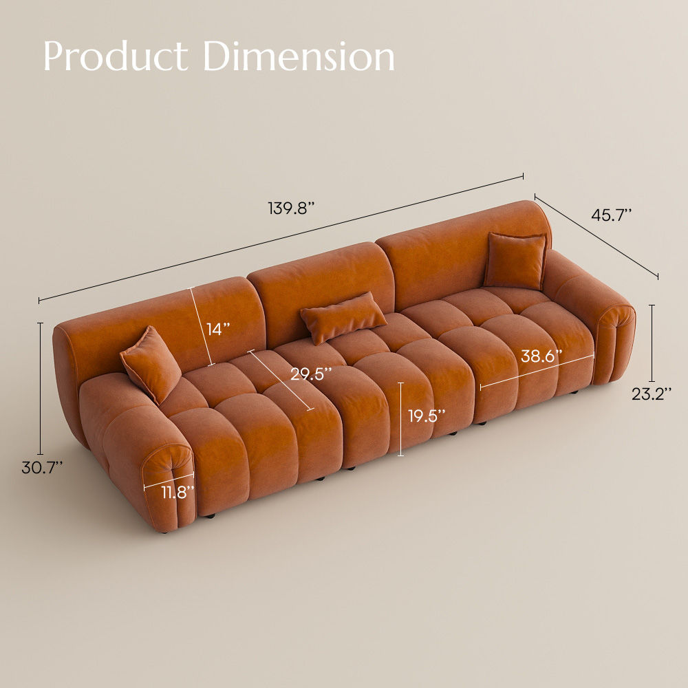 Deep Seat Orange Velvet Sofa Set