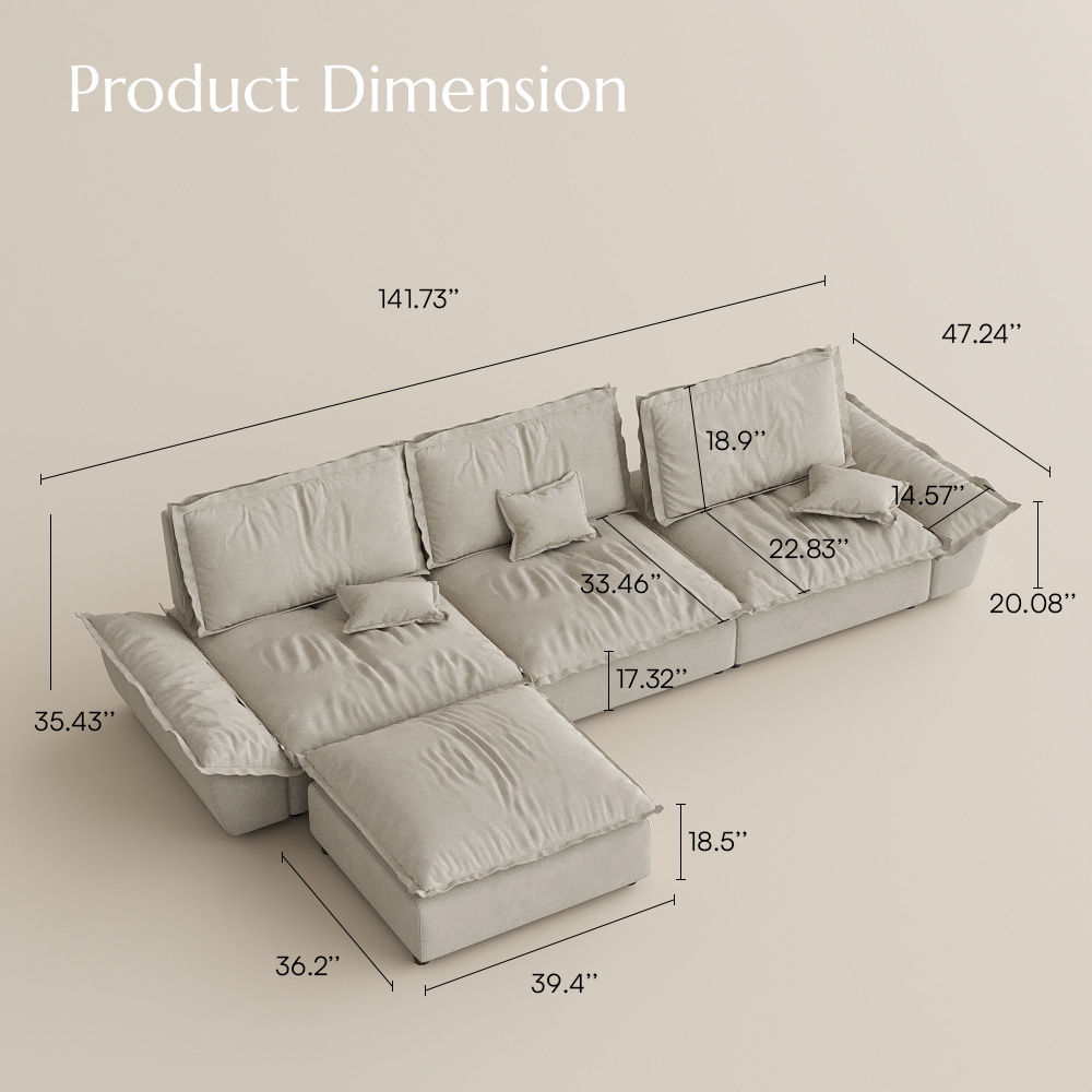 7 Seaters Beige Suede Fabric Sofa Set