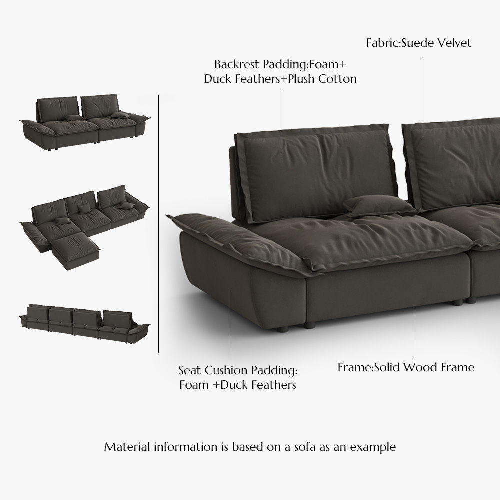 Adjustable Gray Suede Fabric Sofa Set
