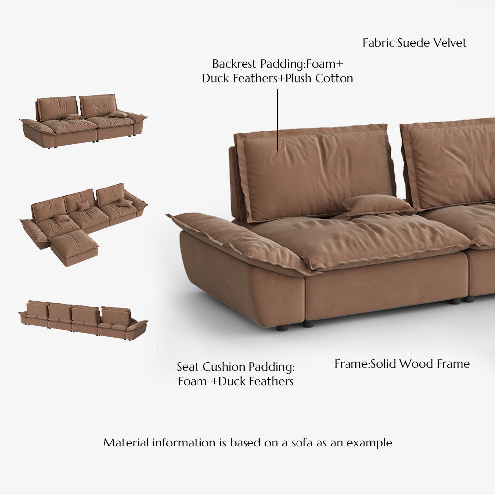 Pure Color Brown Suede Fabric Sofa Set