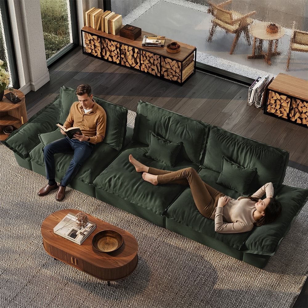 Modern Brown Suede Fabric Sofa Set