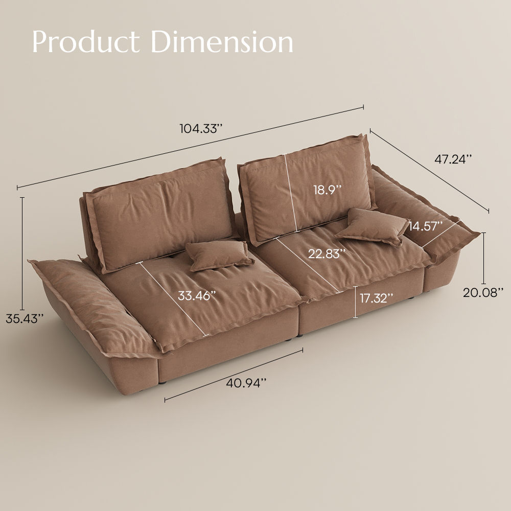 Pure Color Brown Suede Fabric Sofa Set