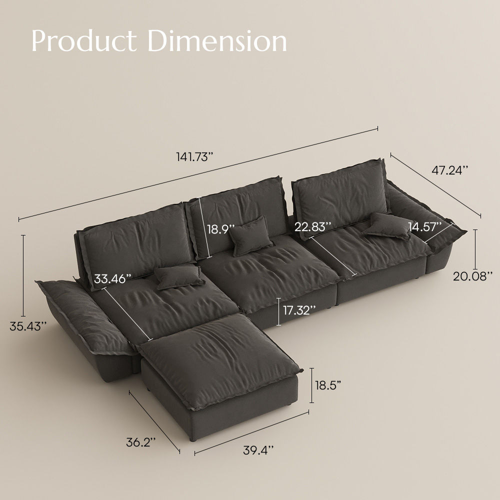 3 Seaters Gray Suede Fabric Sofa Set