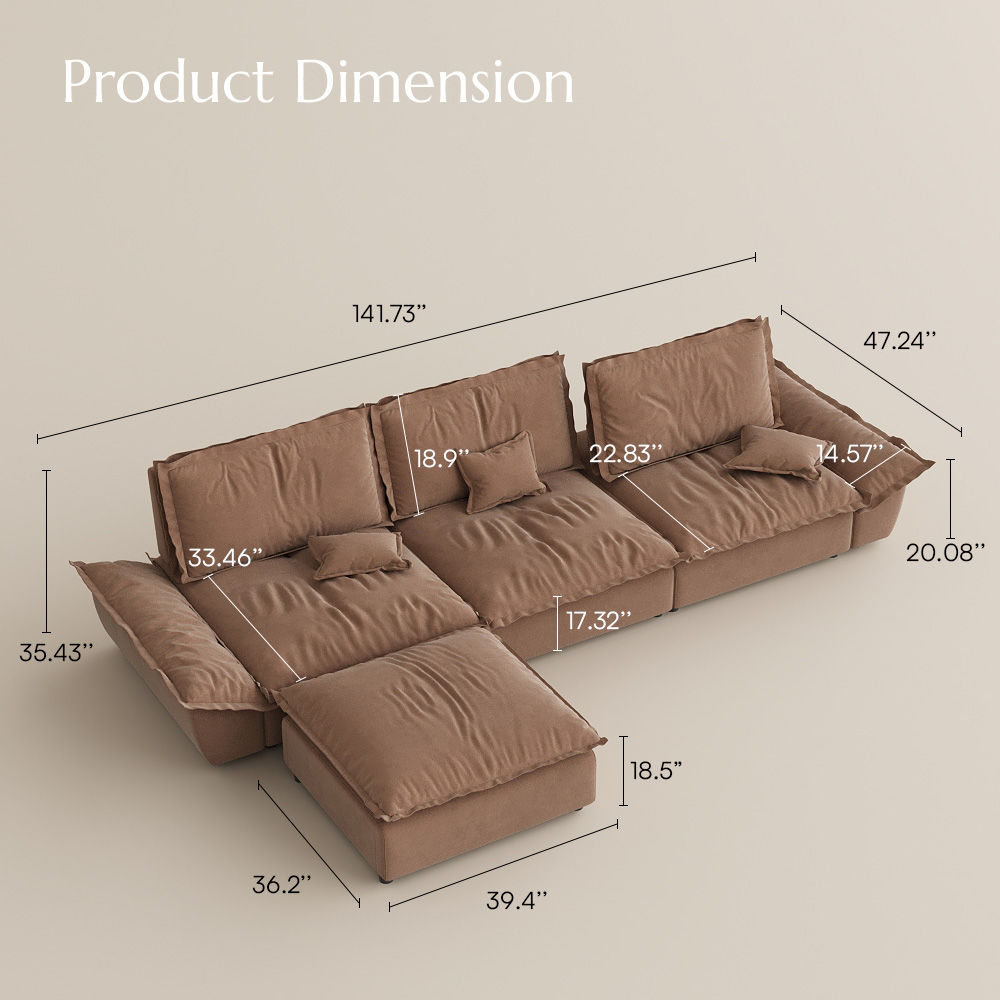 5 Seaters Brown Suede Fabric Sofa Set