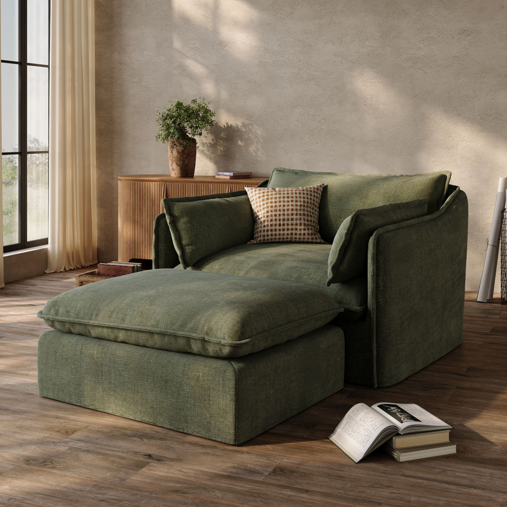 Linen Green Cotton and Linen Sofa Set