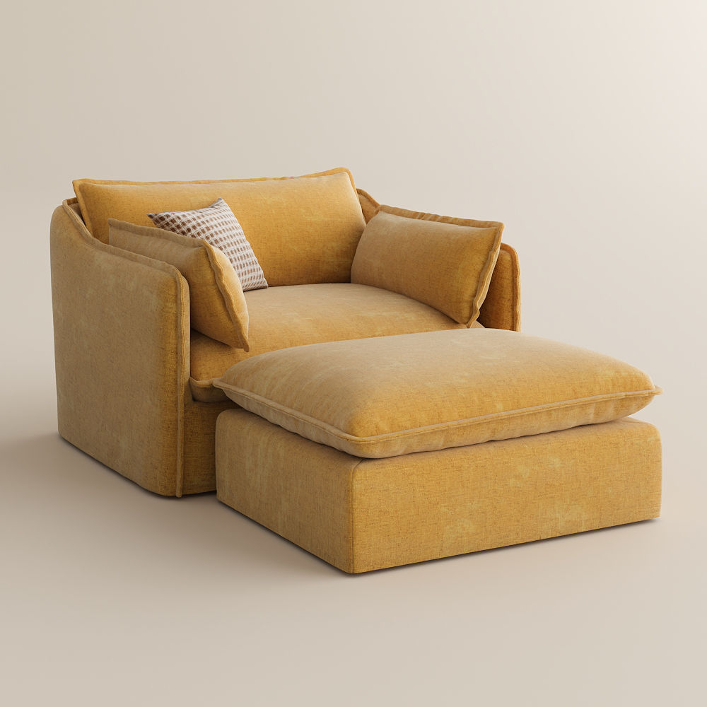 Comfortable Yellow Cotton and Linen Sofa Set
