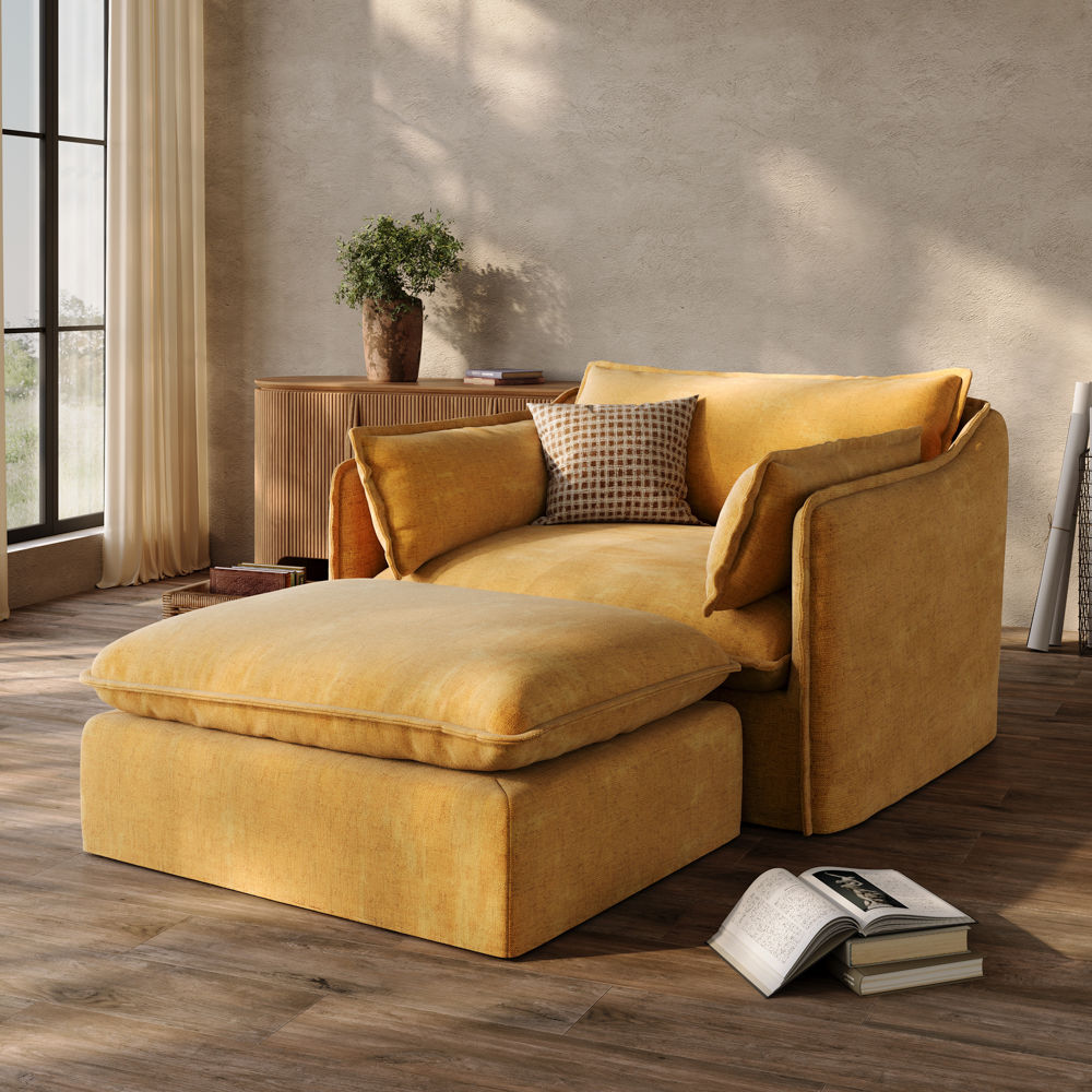 Medium Yellow Cotton and Linen Sofa Set