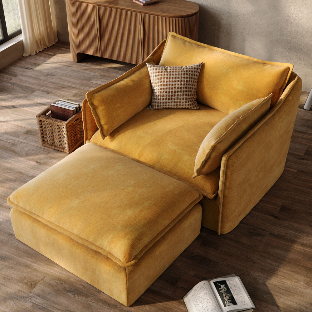 Living Room Yellow Cotton and Linen Sofa Set