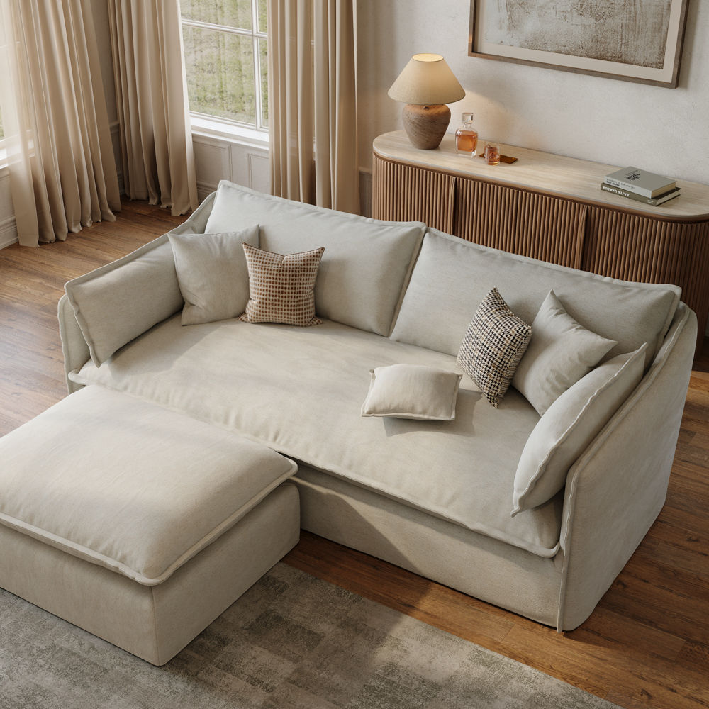 Yellow Beige Cotton and Linen Sofa Set