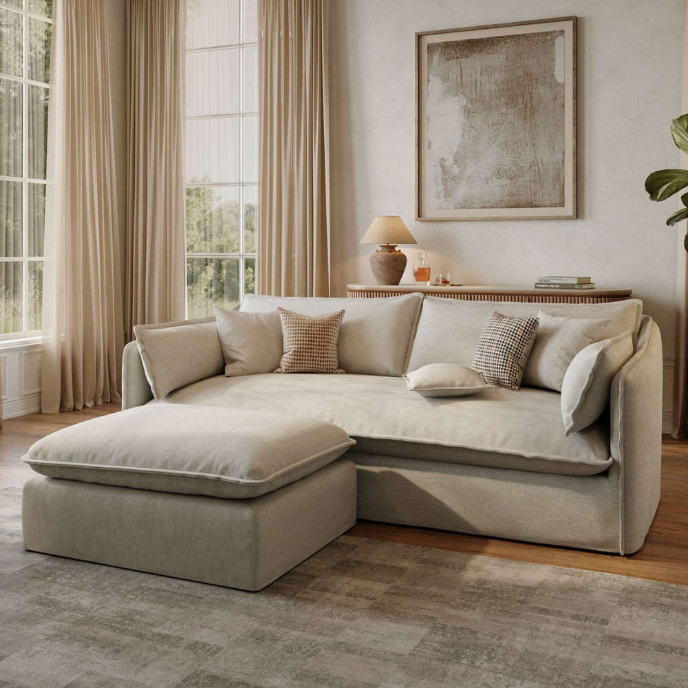 Yellow Beige Cotton and Linen Sofa Set