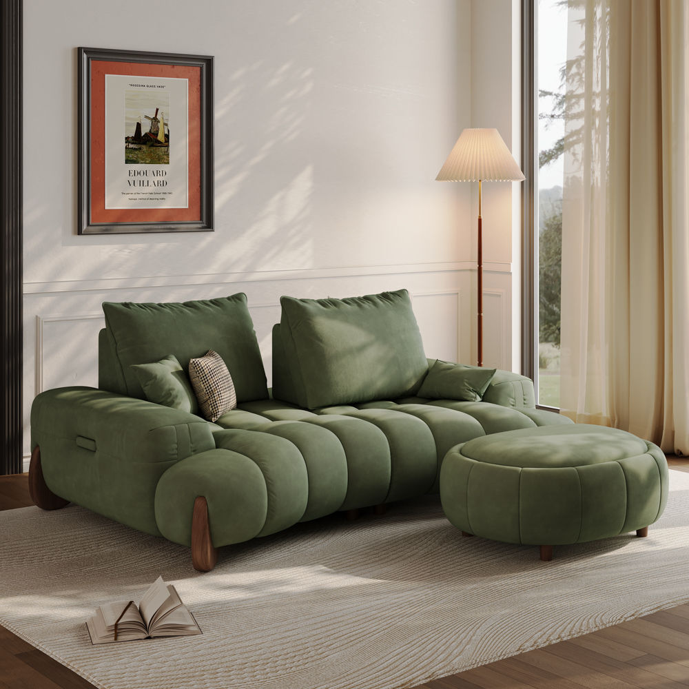 Adjustable Green Fabric Sofa Set