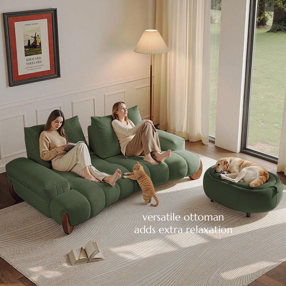 Adjustable Green Fabric Sofa Set