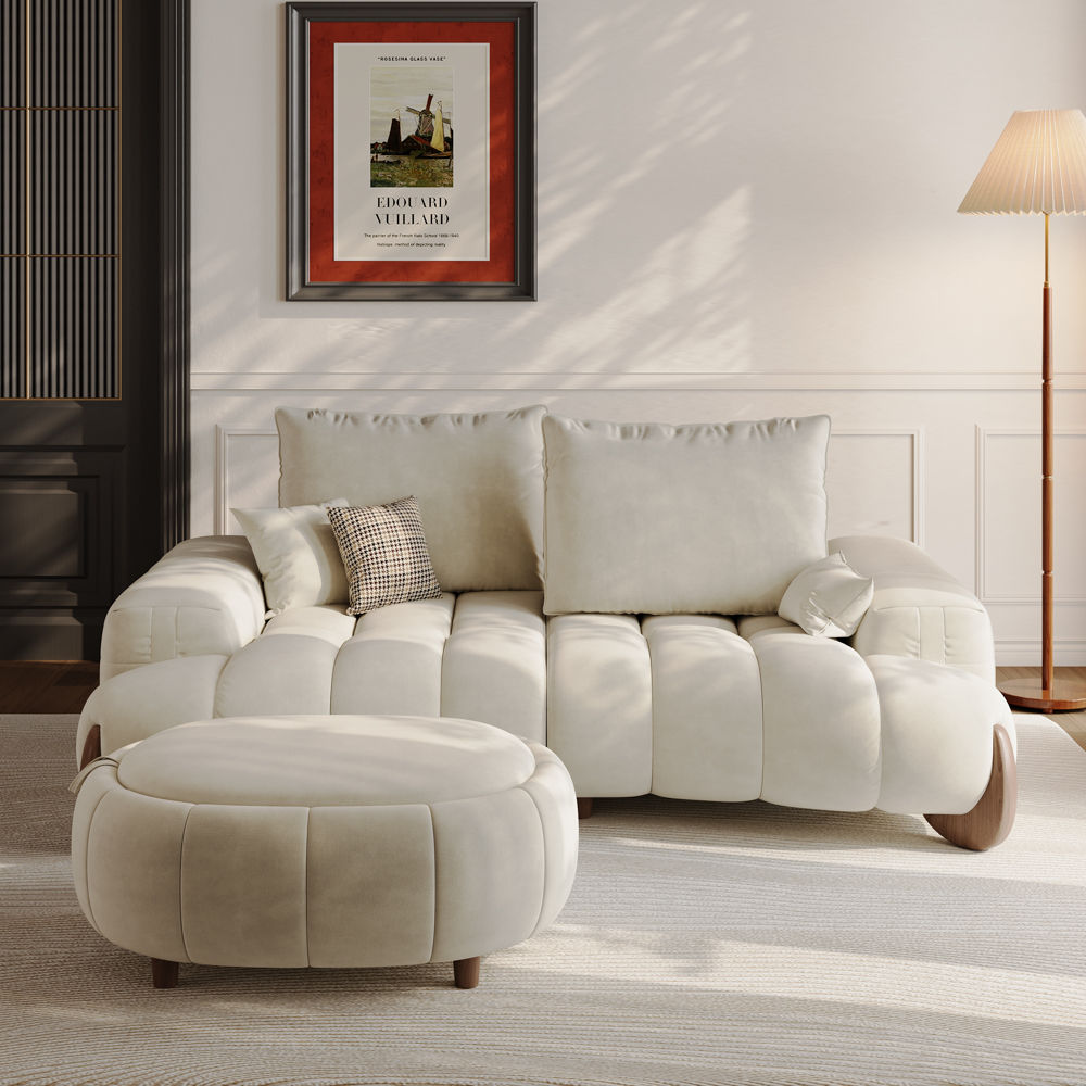 3 Seaters Beige Fabric Sofa Set