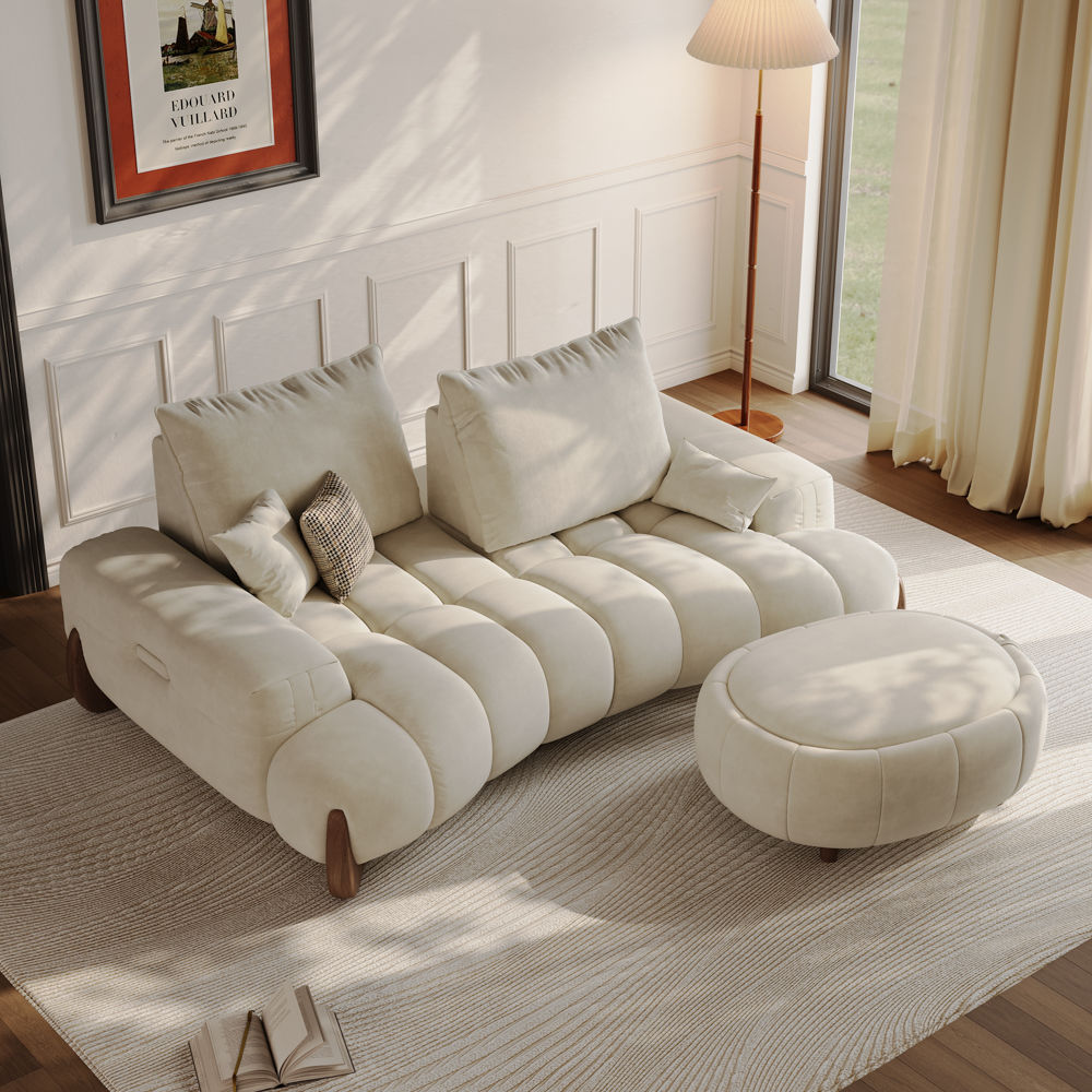 3 Seaters Beige Fabric Sofa Set