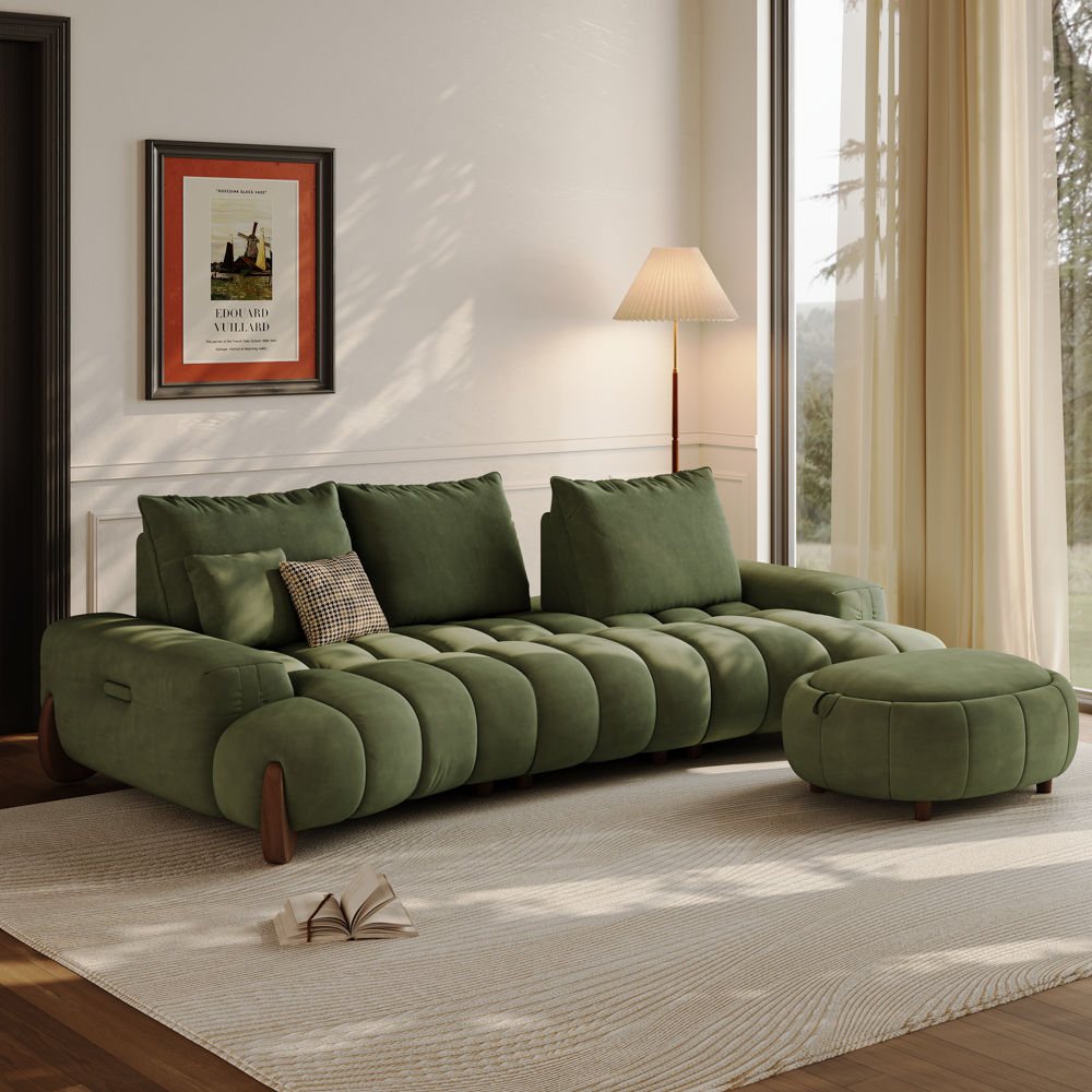 Partly Assemble Green Fabric Sofa Set